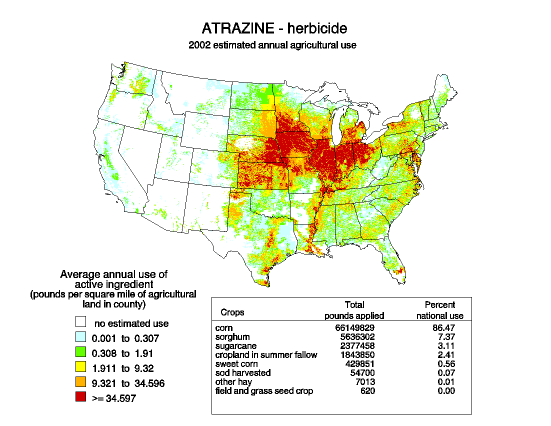 Map of atrazine in agriculture