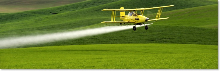 Biplane crop duster organophosphate application and drift
